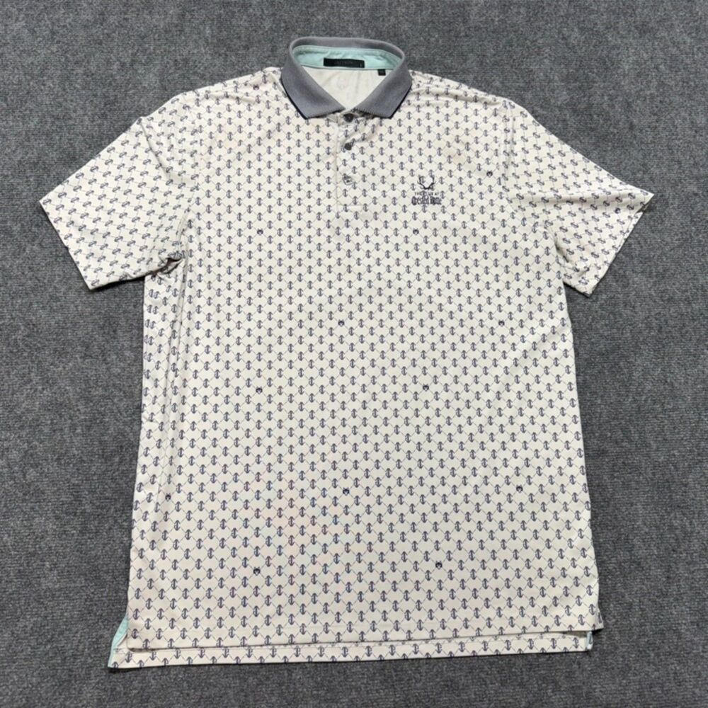 Greyson Mens L Golf Polo The Club at Crested Butte Colorado Logo White Blue